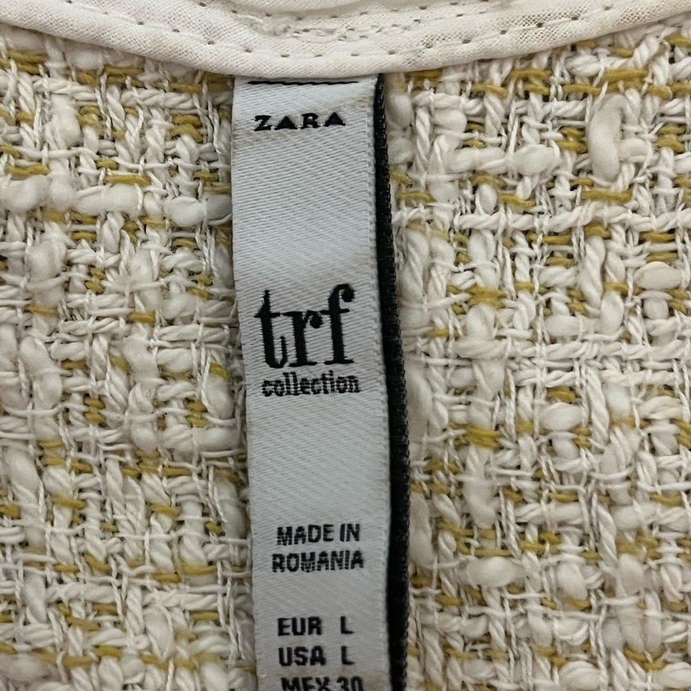 Zara Cream and Tan Textured Sleeveless Babydoll Crop Top size L - Picture 6 of 8